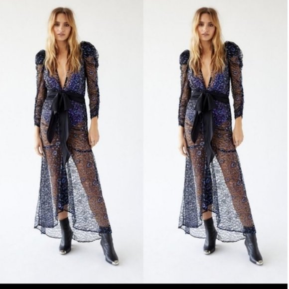 new FOR LOVE AND LEMONS irridescent sheer lace maxi lingerie xs $500 retail